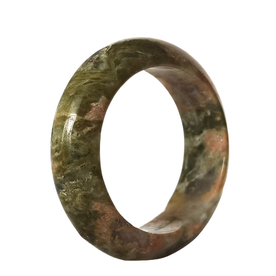 Unakite Band Rings 6MM Thickness  Natural Vintage Knuckle Stackable Finger Round Donut Ring for Women Girls