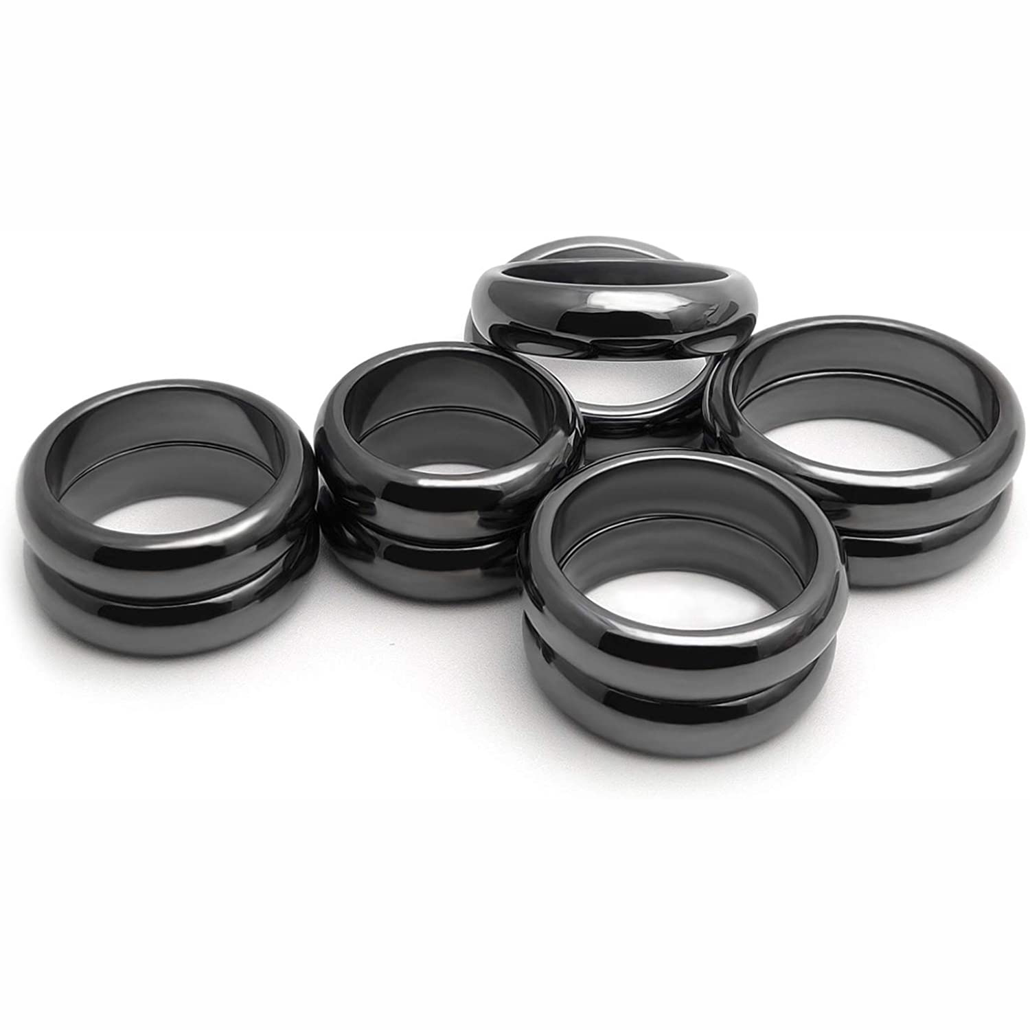 Hematite Band Rings 6MM Thickness  Natural Vintage Knuckle Stackable Finger Round Donut Ring for Women Girls
