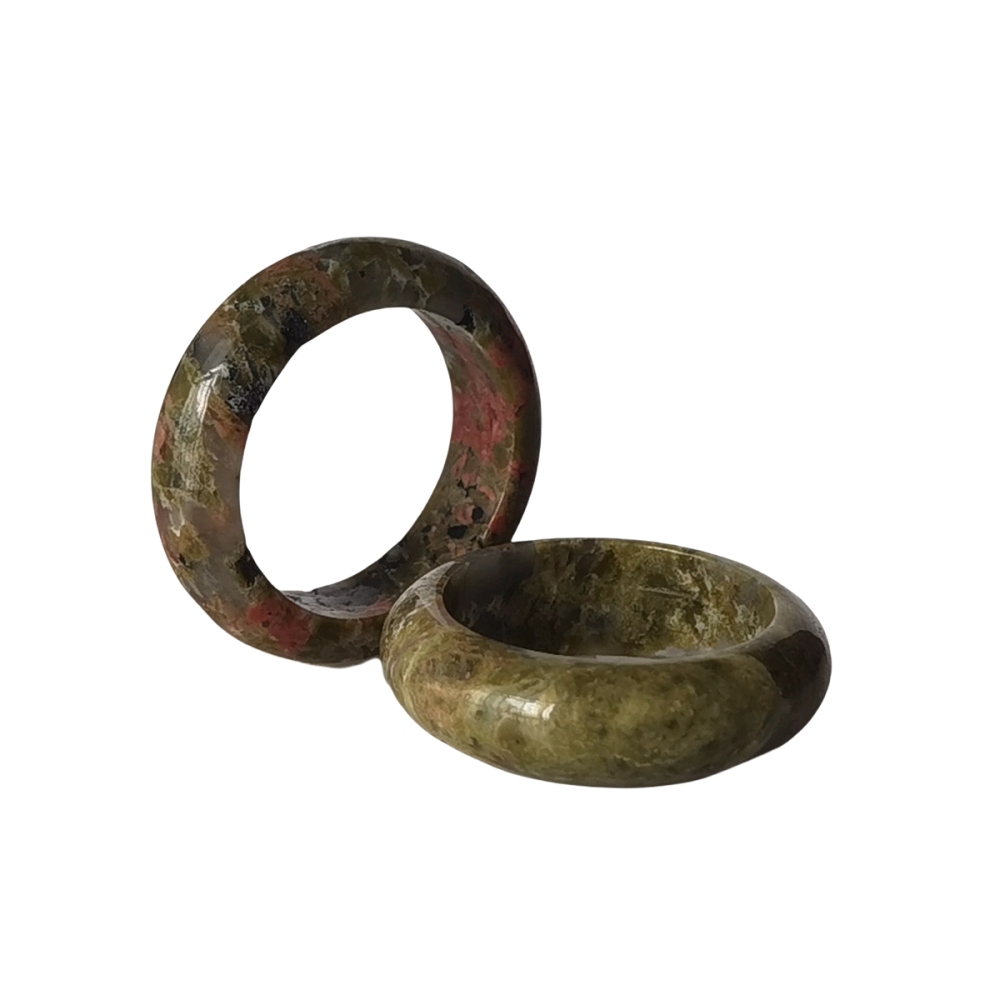 Unakite Band Rings 6MM Thickness  Natural Vintage Knuckle Stackable Finger Round Donut Ring for Women Girls