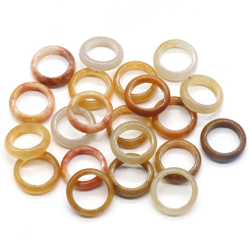 6MM Thickness Natural Domed Gemstone Band Rings  Diameter 16-18mm Vintage Knuckle Stackable Finger Round Donut Ring
