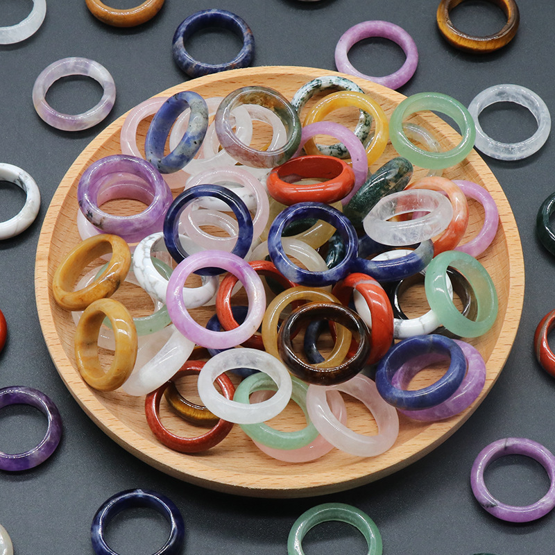 Turquoise  Band Rings 6MM Thickness  Natural Vintage Knuckle Stackable Finger Round Donut Ring for Women Girls