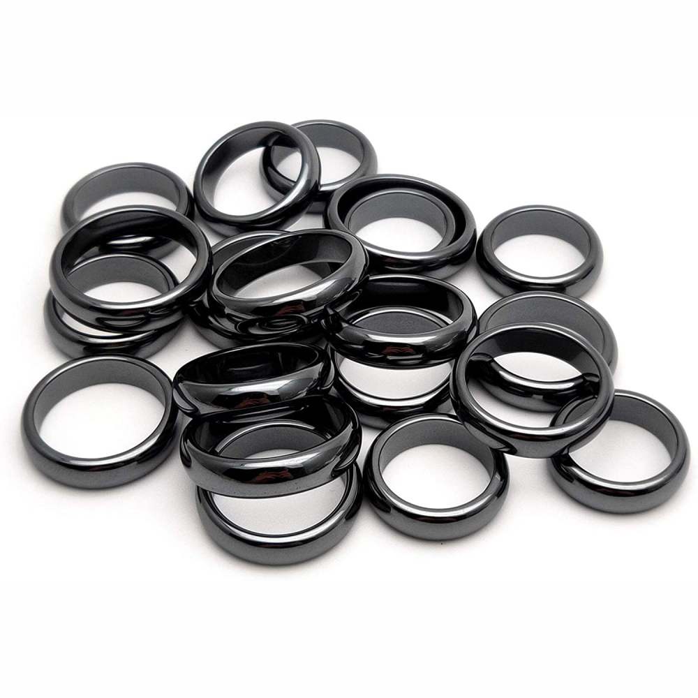 Hematite Band Rings 6MM Thickness  Natural Vintage Knuckle Stackable Finger Round Donut Ring for Women Girls