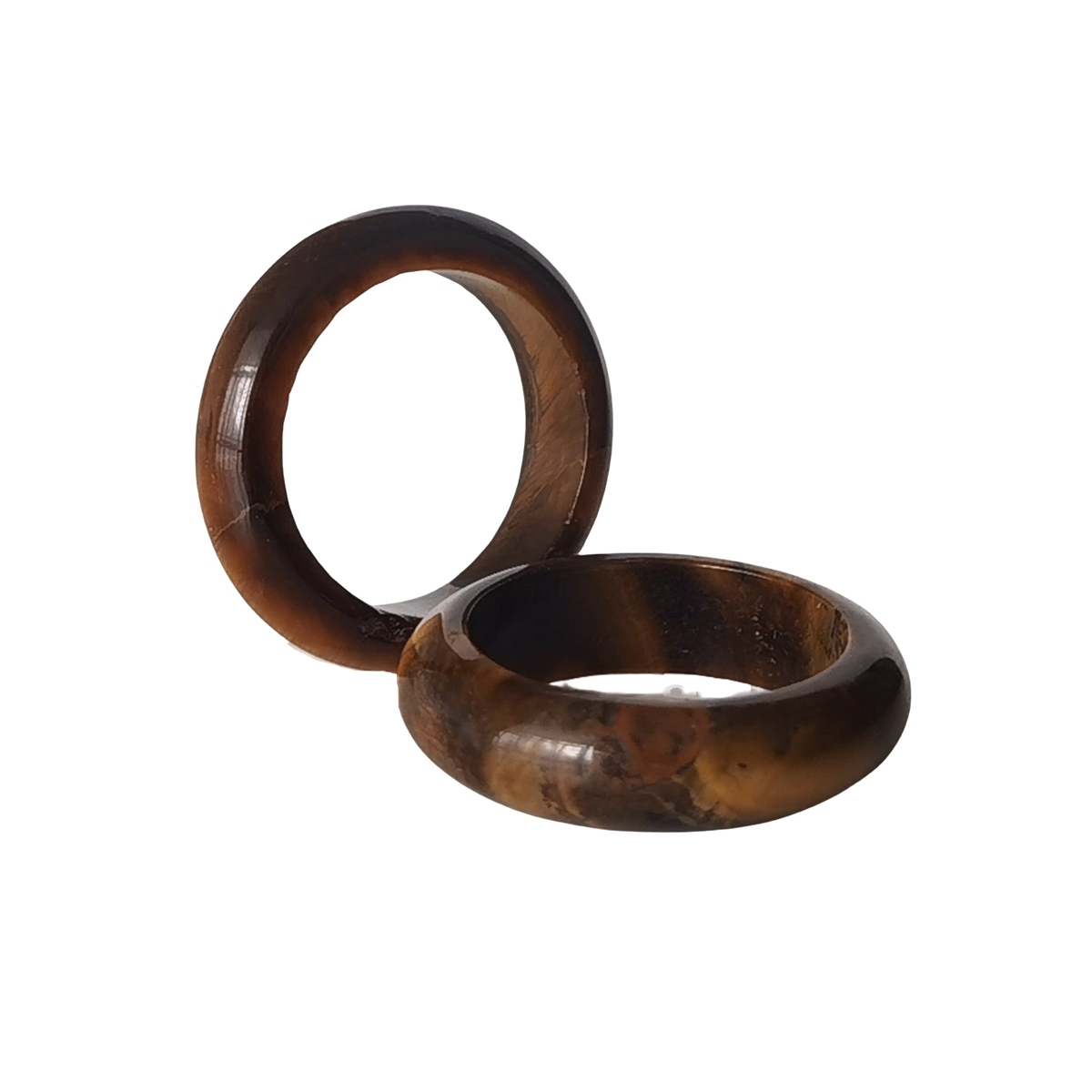 Yellow Tiger Eye Stone Band Rings 6MM Thickness  Natural Vintage Knuckle Stackable Finger Round Donut Ring for Women Girls
