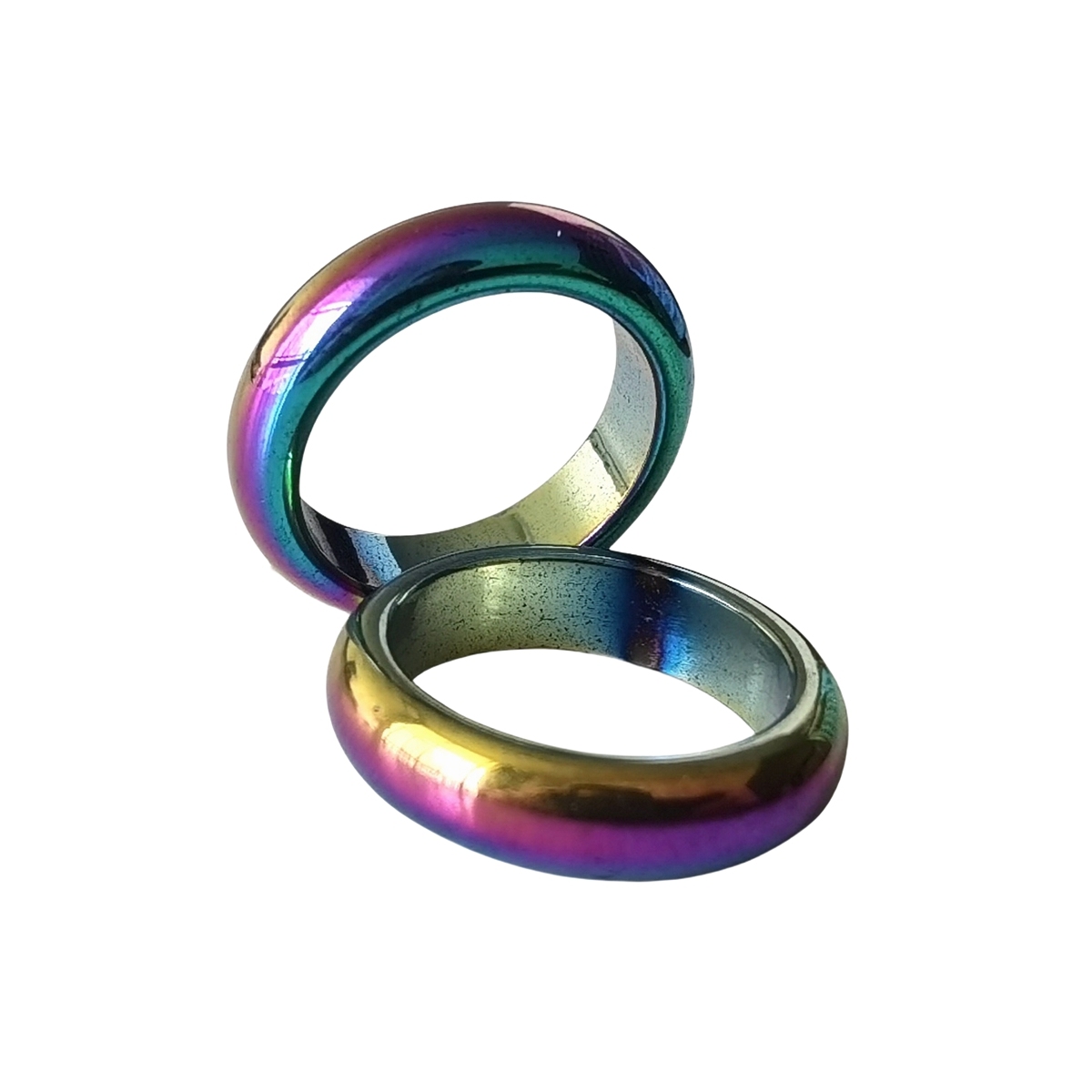 Rainbow Hematite Band Rings 6MM Thickness  Natural Vintage Knuckle Stackable Finger Round Donut Ring for Women Girls