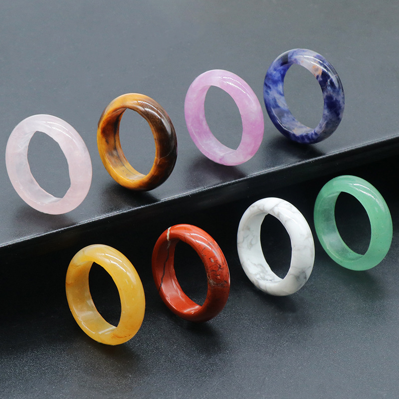6MM Thickness Natural Domed Gemstone Band Rings  Diameter 16-18mm Vintage Knuckle Stackable Finger Round Donut Ring