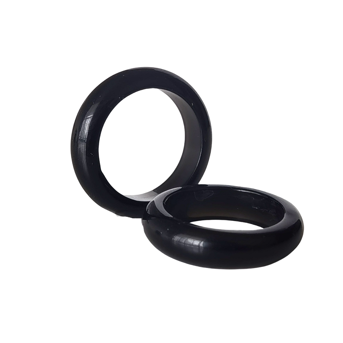 Black Obsidian Band Rings 6MM Thickness  Natural Vintage Knuckle Stackable Finger Round Donut Ring for Women Girls