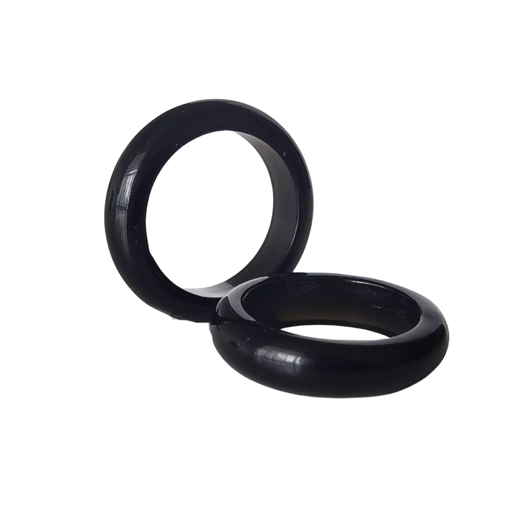 Black Obsidian Band Rings 6MM Thickness  Natural Vintage Knuckle Stackable Finger Round Donut Ring for Women Girls