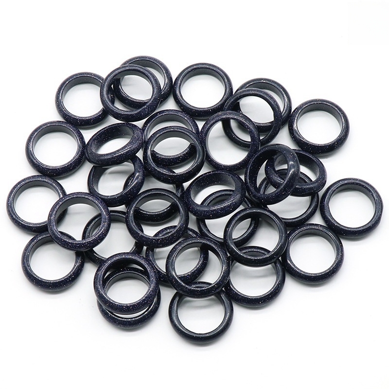 Blue Sandstone Band Rings 6MM Thickness  Natural Vintage Knuckle Stackable Finger Round Donut Ring for Women Girls
