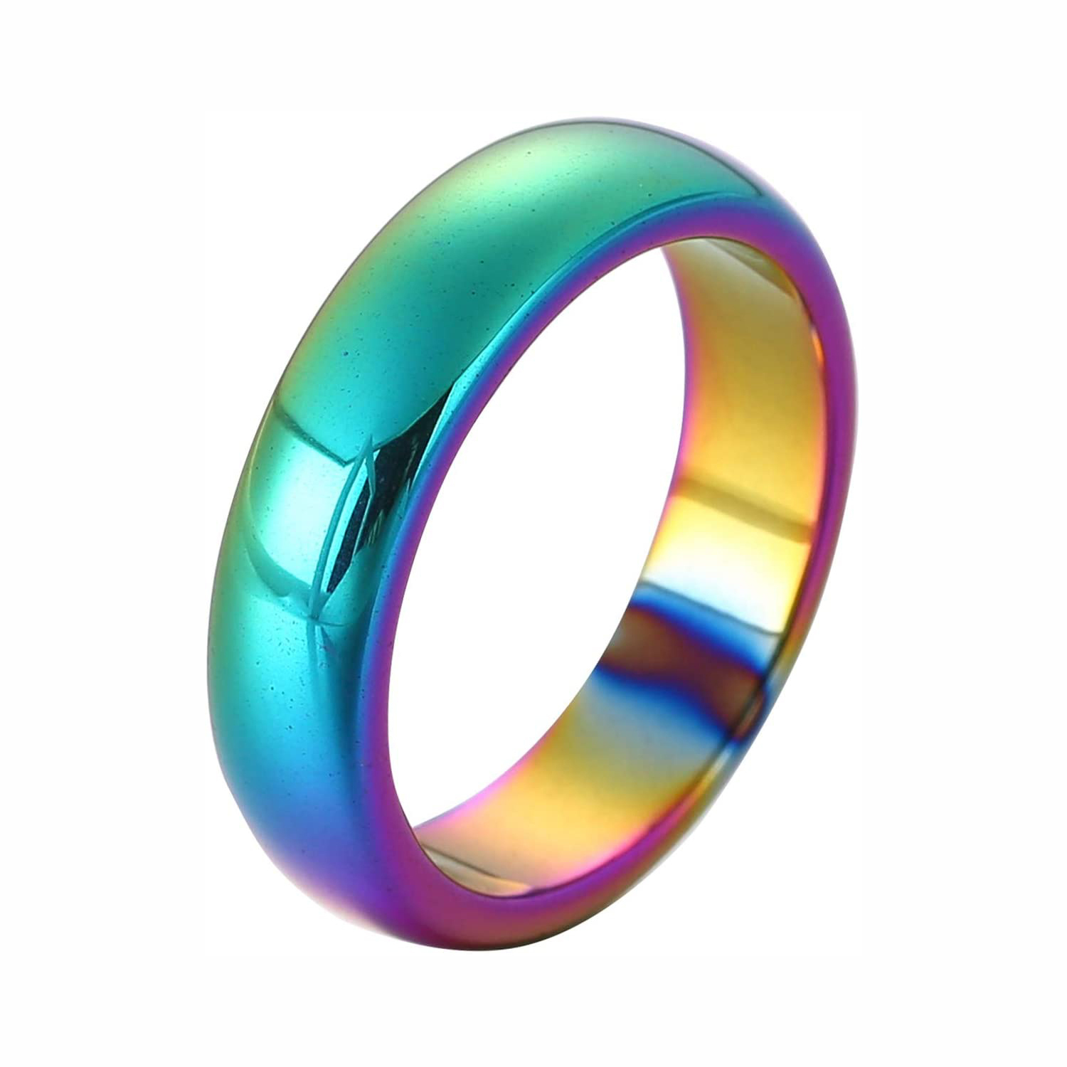 Rainbow Hematite Band Rings 6MM Thickness  Natural Vintage Knuckle Stackable Finger Round Donut Ring for Women Girls