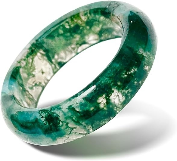 Moss Agate Band Rings 6MM Thickness  Natural Vintage Knuckle Stackable Finger Round Donut Ring for Women Girls