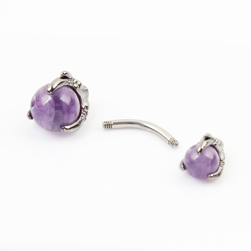 Natural Gemstone Balls Stainless Steel Barbell Stud Body Belly Navel Piercing Jewelry For Women Girls