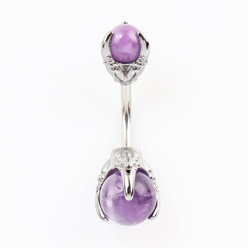 Natural Gemstone Balls Stainless Steel Barbell Stud Body Belly Navel Piercing Jewelry For Women Girls