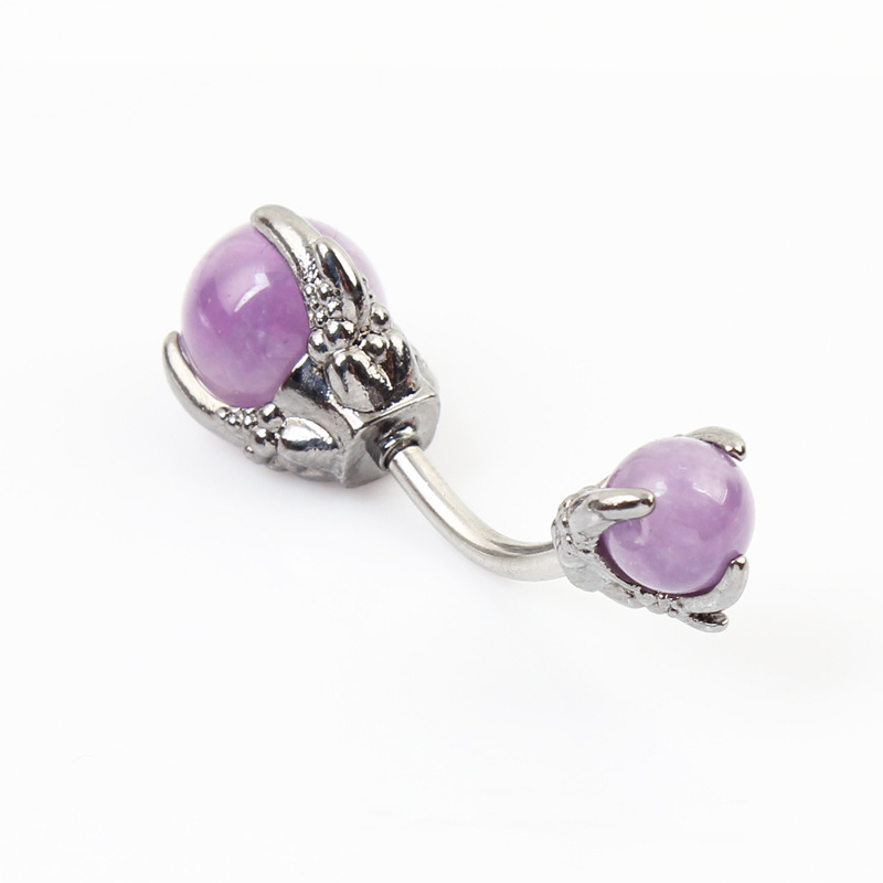 Natural Gemstone Balls Stainless Steel Barbell Stud Body Belly Navel Piercing Jewelry For Women Girls