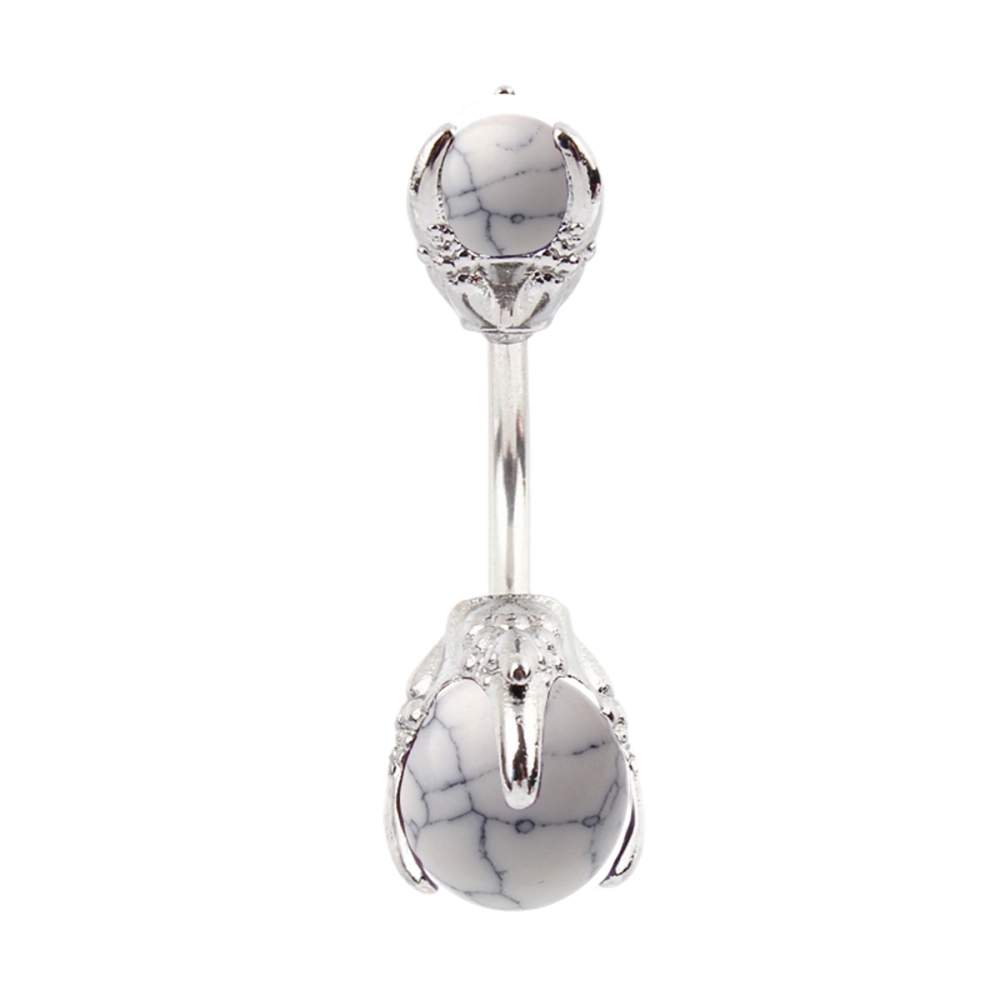 Natural Gemstone Balls Stainless Steel Barbell Stud Body Belly Navel Piercing Jewelry For Women Girls