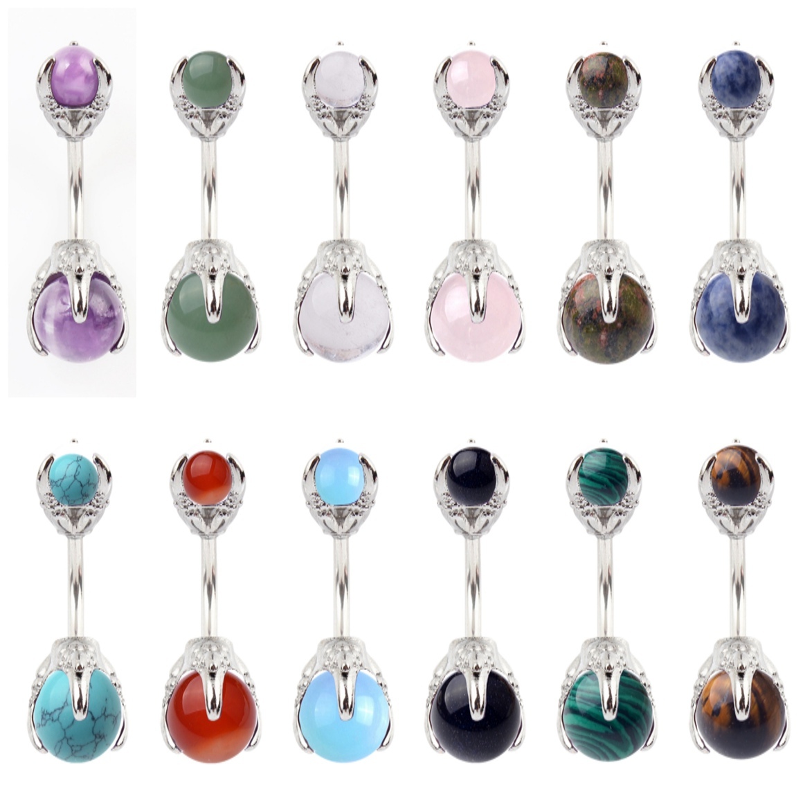 Natural Gemstone Balls Stainless Steel Barbell Stud Body Belly Navel Piercing Jewelry For Women Girls
