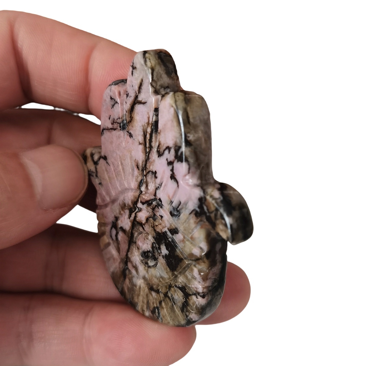 Rhodochrosite Hand of Fatima Gemstone For  Home & Office Decor Handmade Craved Natural Stone Evil Eye Hand 50X57MM Healing Chakra Crystal Yoga Hamsa Blessing