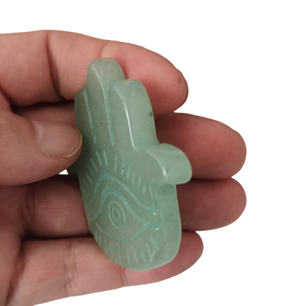 Green Aventurine Hand of Fatima Gemstone For  Home & Office Decor Handmade Craved Natural Stone Evil Eye Hand 50X57MM Healing Chakra Crystal Yoga Hamsa Blessing