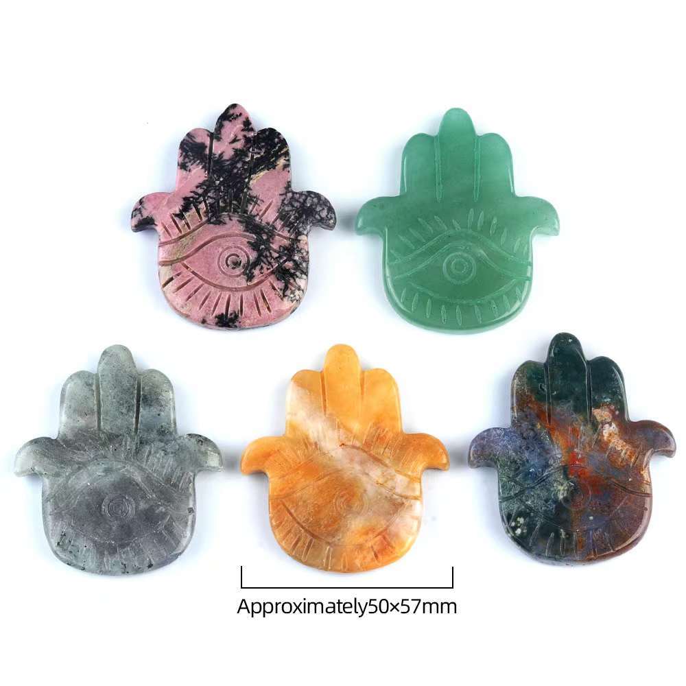 Hand of Fatima Gemstone For  Home & Office Decor Handmade Craved Natural Stone Evil Eye Hand 50X57MM Healing Chakra Crystal Yoga Hamsa Blessing