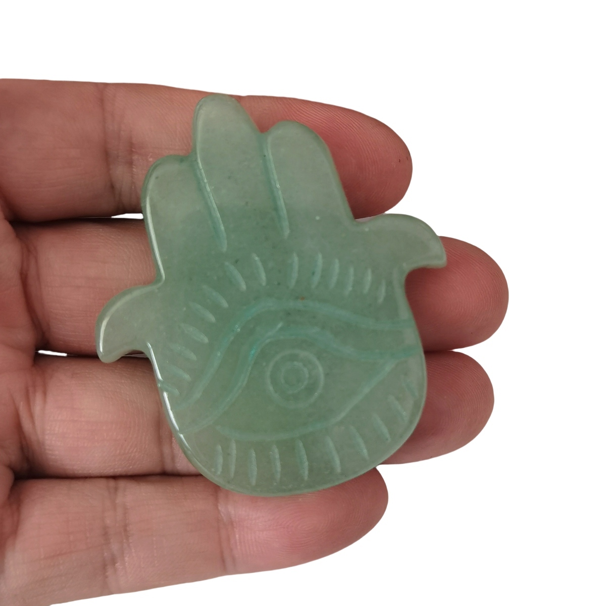 Green Aventurine Hand of Fatima Gemstone For  Home & Office Decor Handmade Craved Natural Stone Evil Eye Hand 50X57MM Healing Chakra Crystal Yoga Hamsa Blessing
