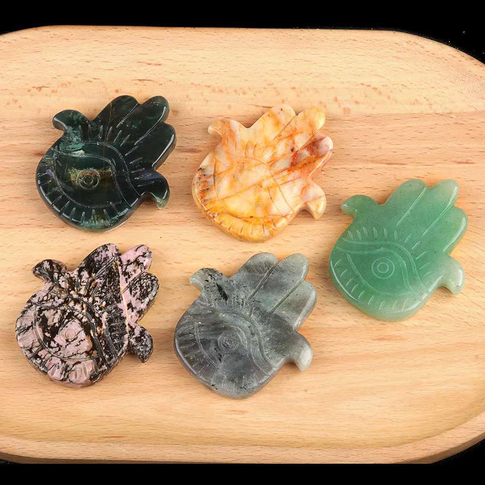 Hand of Fatima Gemstone For  Home & Office Decor Handmade Craved Natural Stone Evil Eye Hand 50X57MM Healing Chakra Crystal Yoga Hamsa Blessing
