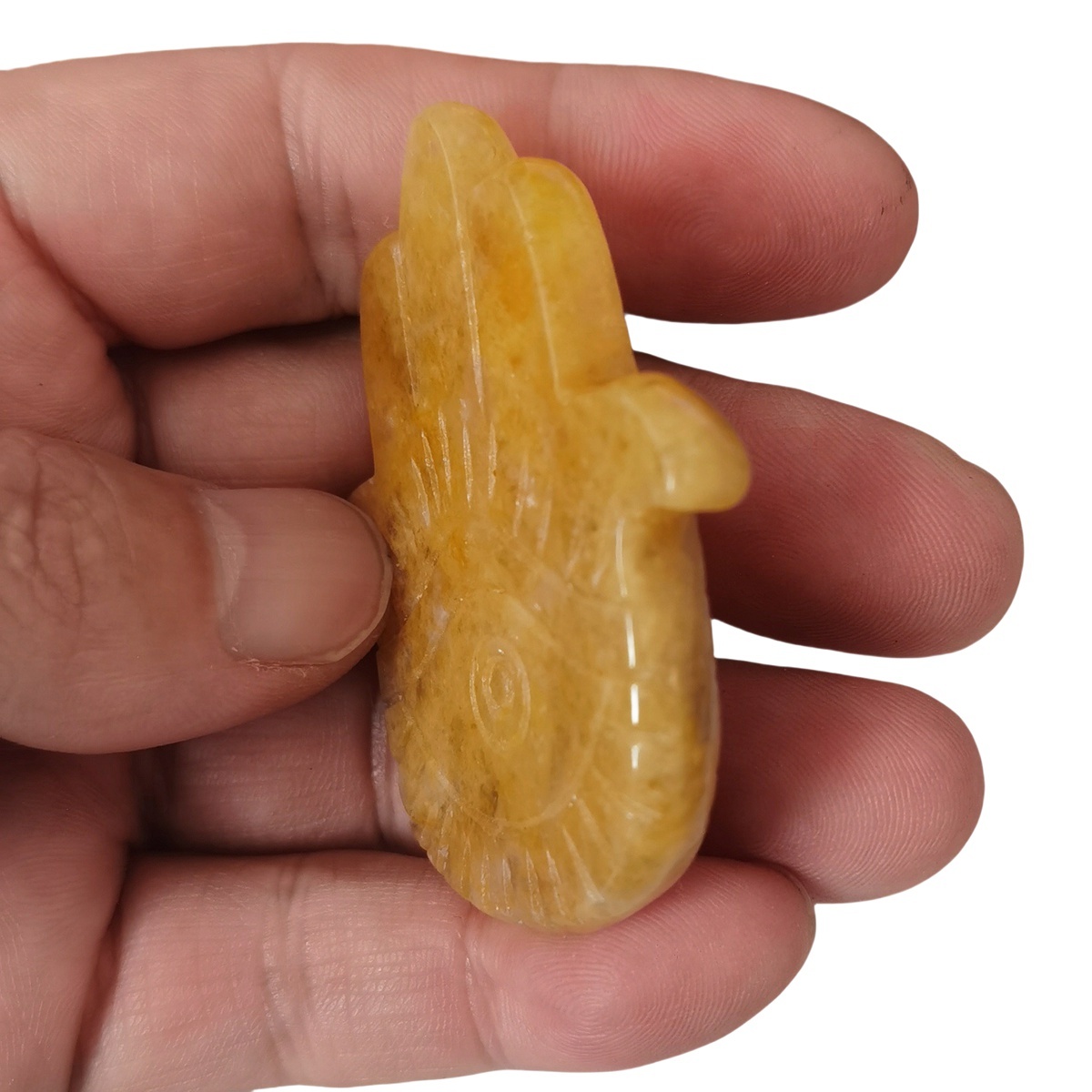 Yellow Jade Hand of Fatima Gemstone For  Home & Office Decor Handmade Craved Natural Stone Evil Eye Hand 50X57MM Healing Chakra Crystal Yoga Hamsa Blessing