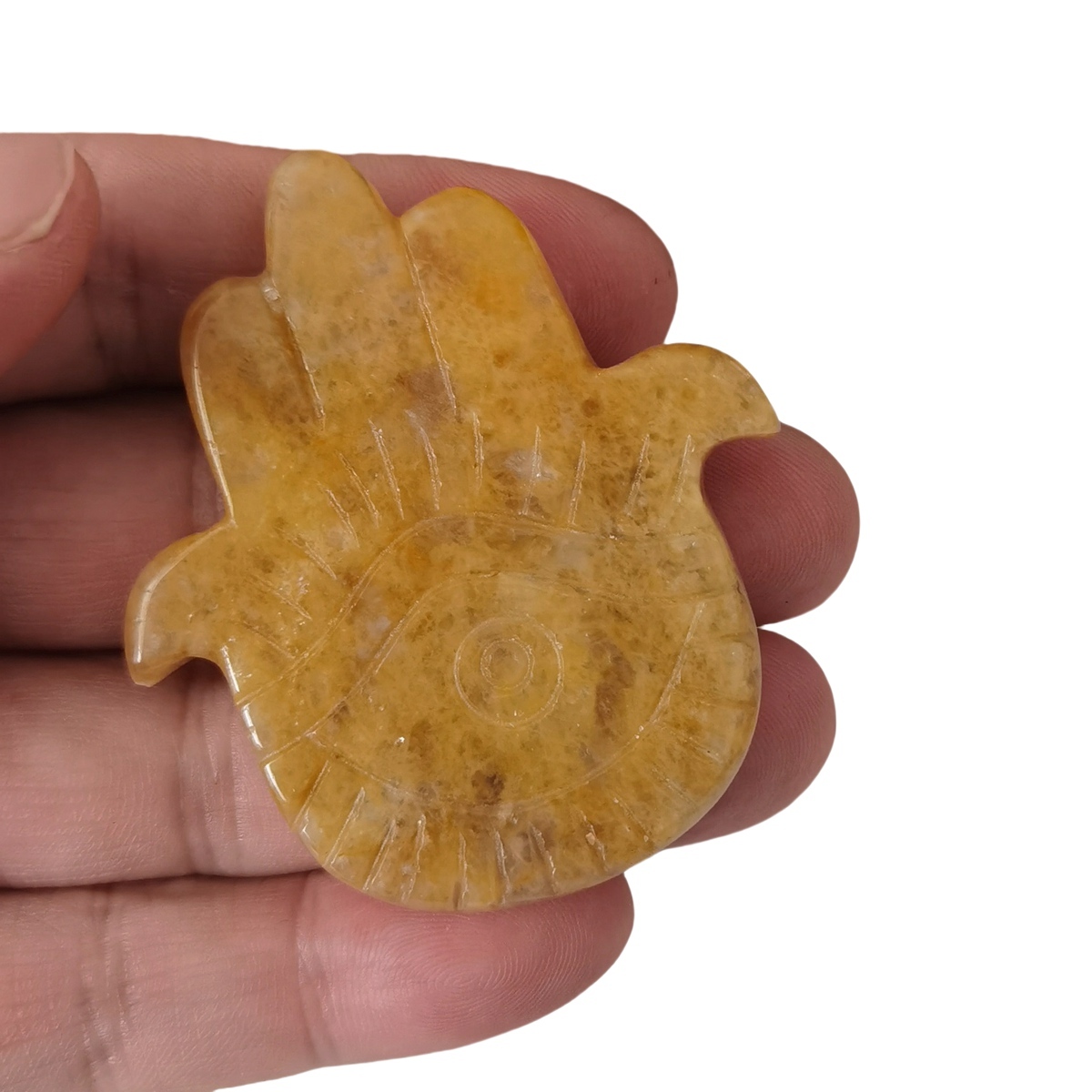 Yellow Jade Hand of Fatima Gemstone For  Home & Office Decor Handmade Craved Natural Stone Evil Eye Hand 50X57MM Healing Chakra Crystal Yoga Hamsa Blessing