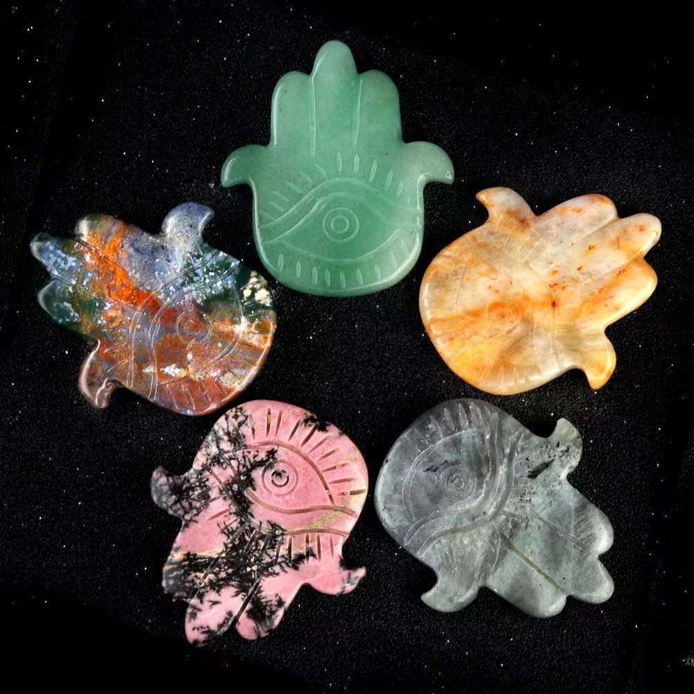 Hand of Fatima Gemstone For  Home & Office Decor Handmade Craved Natural Stone Evil Eye Hand 50X57MM Healing Chakra Crystal Yoga Hamsa Blessing