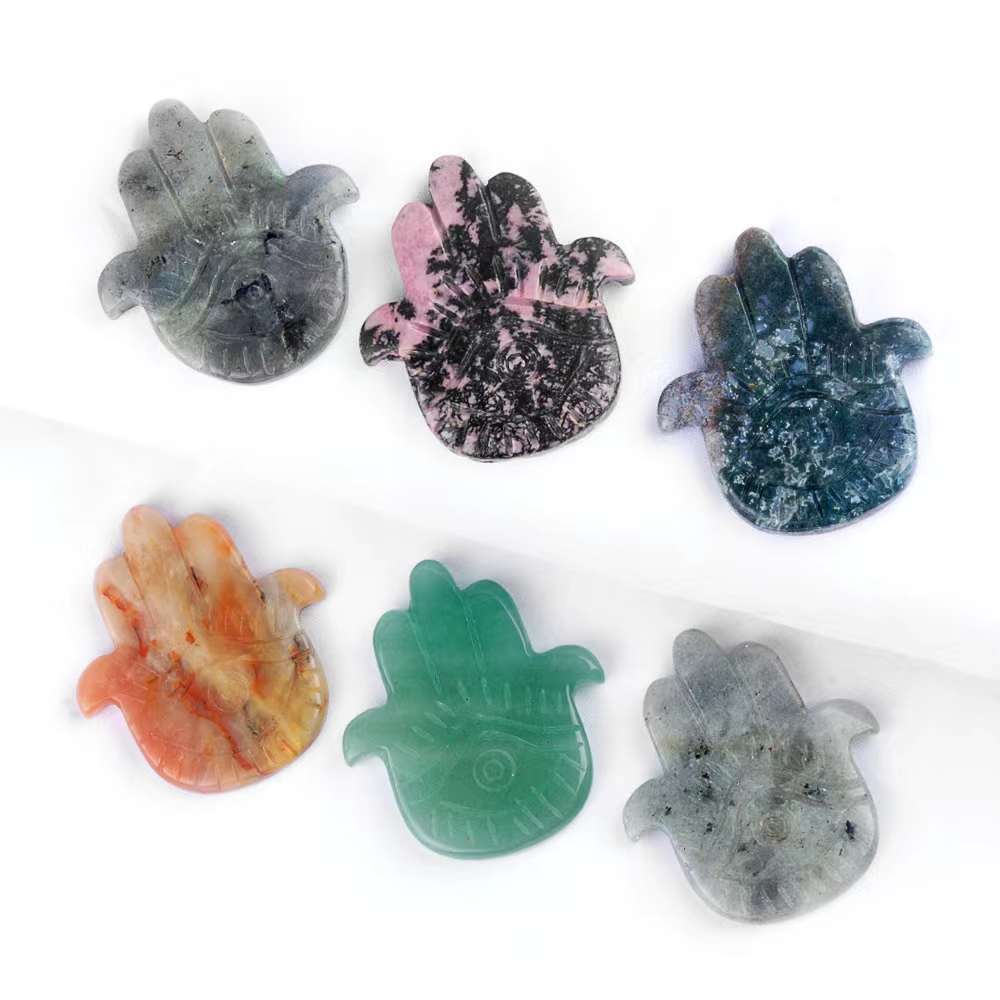Hand of Fatima Gemstone For  Home & Office Decor Handmade Craved Natural Stone Evil Eye Hand 50X57MM Healing Chakra Crystal Yoga Hamsa Blessing