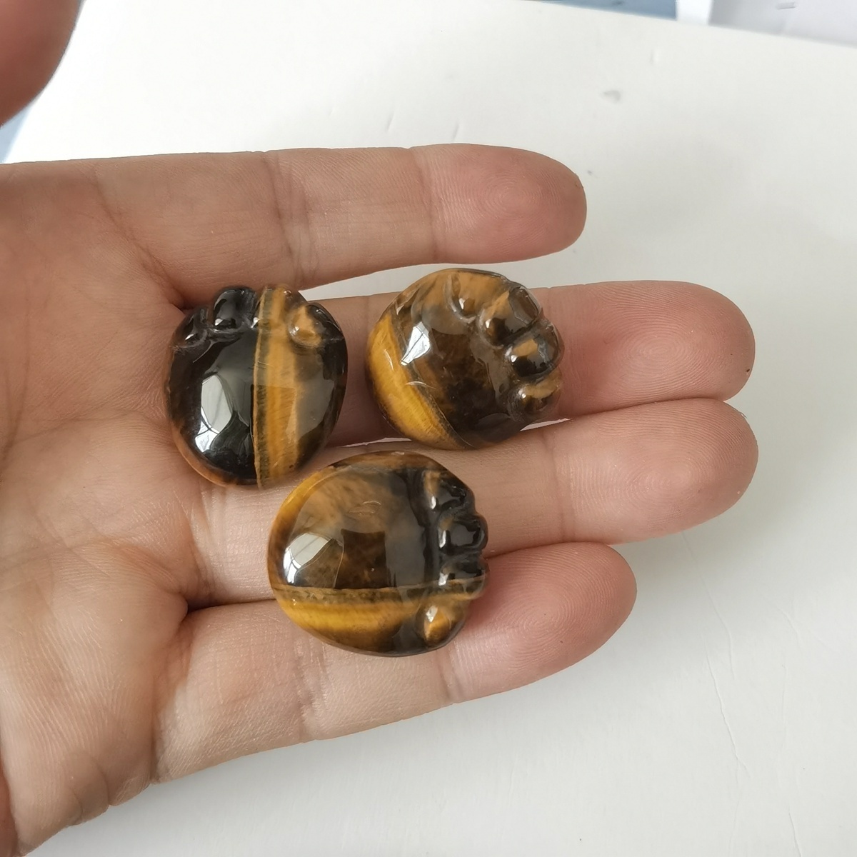 Yellow Tiger Eye Children Foot Palm Gemstone for Decor Handmade Craved Reiki Healing Treatment Gemstone Ornament