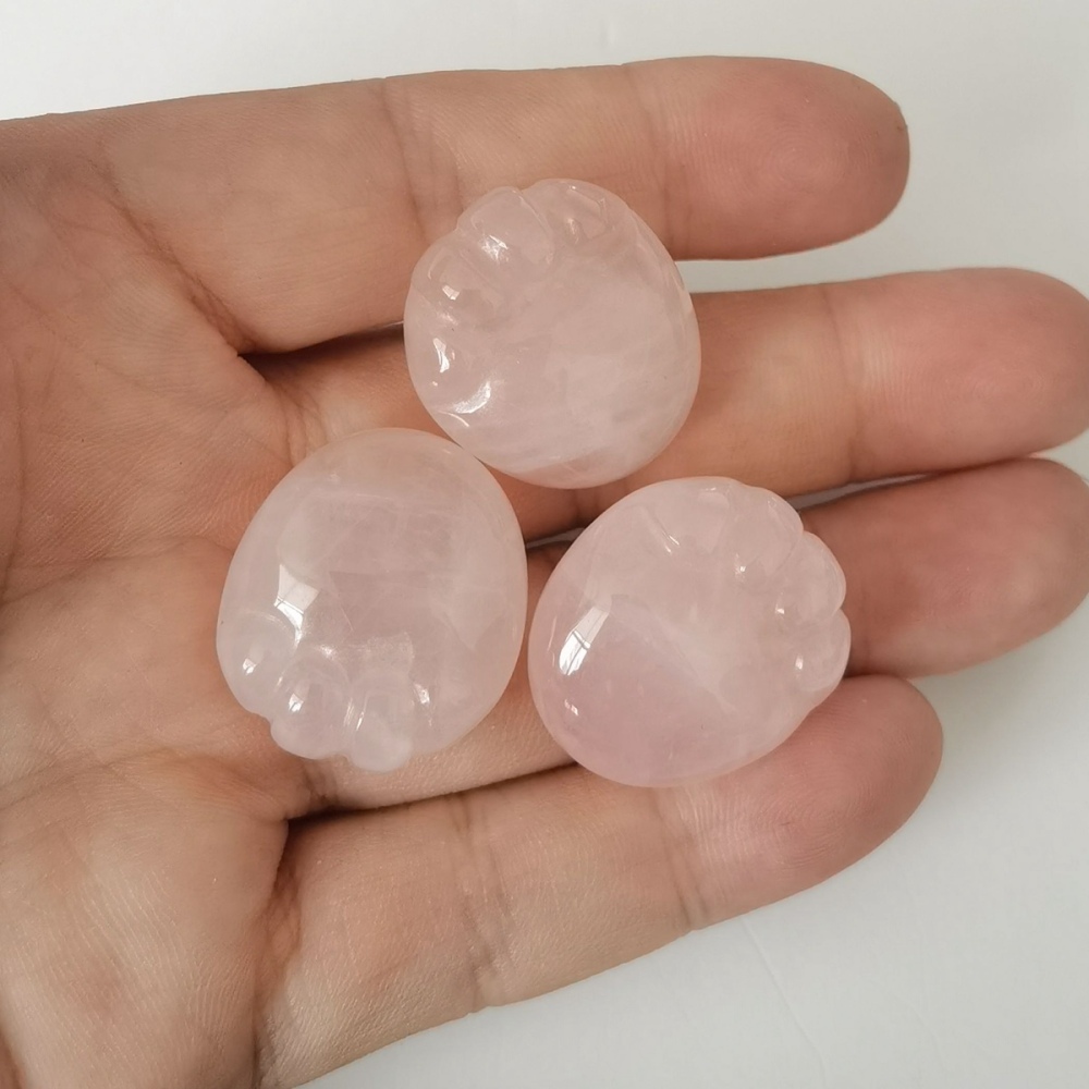 Rose Quartz Children Foot Palm Gemstone for Decor Handmade Craved Reiki Healing Treatment Gemstone Ornament