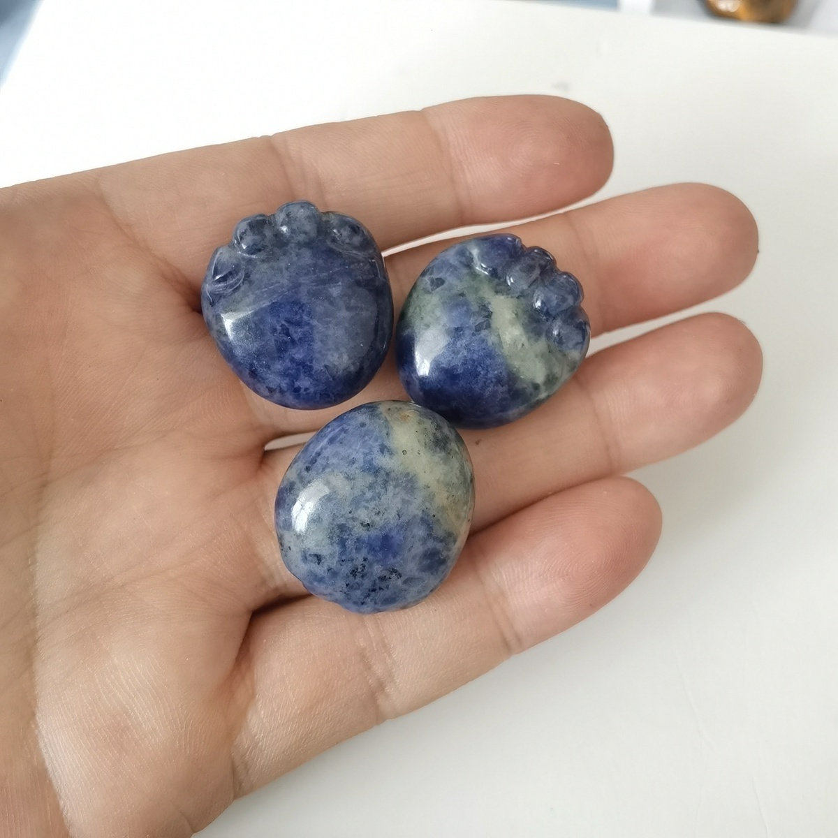 Sodalite Children Foot Palm Gemstone for Decor Handmade Craved Reiki Healing Treatment Gemstone Ornament