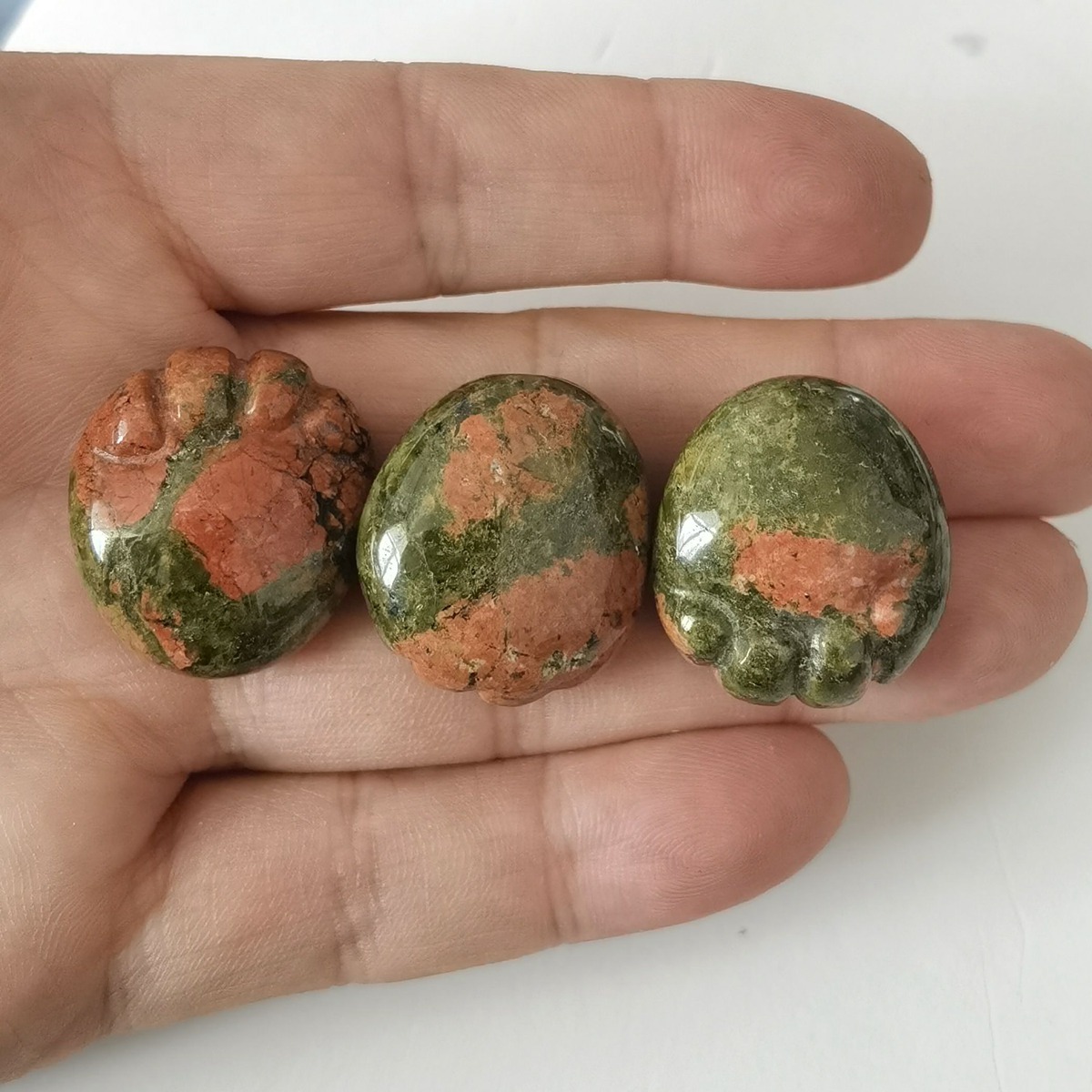 Unakite Jasper Children Foot Palm Gemstone for Decor Handmade Craved Reiki Healing Treatment Gemstone Ornament