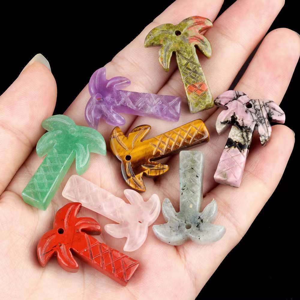 Coconut Tree Stone Pendant for DIY Making Jewelry Necklace hanmade Craved Crystal Collection  20x28mm