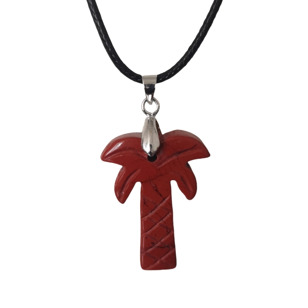 Coconut Tree Stone Pendant Necklace with 45CM Black Cord 20x28mm Hanmade Craved Crystal Life of Tree Plant Jewelry for Women Men