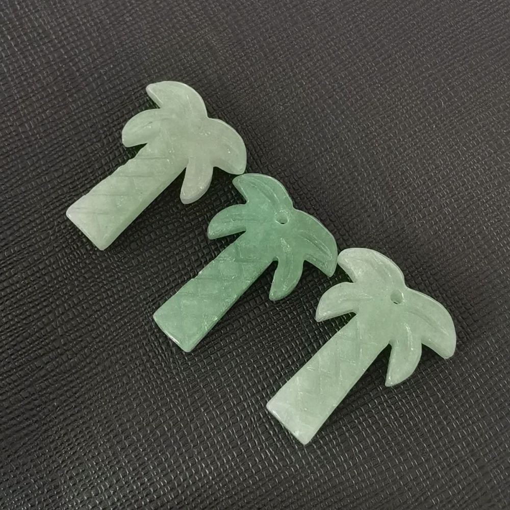 Green Aventurine Coconut Tree Stone Pendant for DIY Making Jewelry Necklace hanmade Craved Crystal Collection  20x28mm