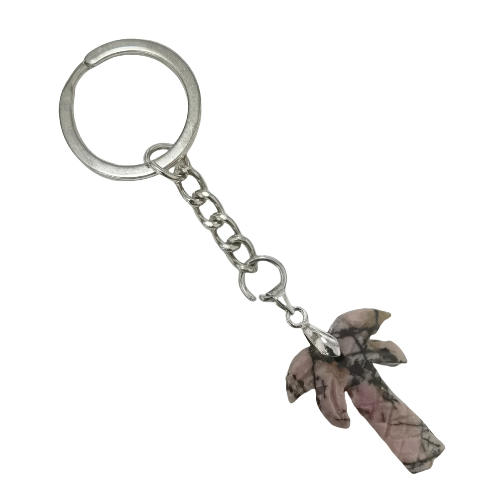 Coconut Tree Stone Pendant Keychain hanmade Craved Crystal Life of Tree Plant Keyring