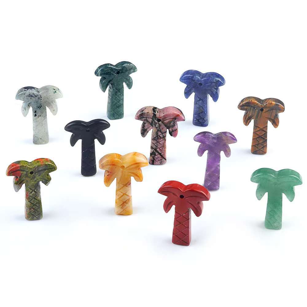 Coconut Tree Stone Pendant for DIY Making Jewelry Necklace hanmade Craved Crystal Collection  20x28mm