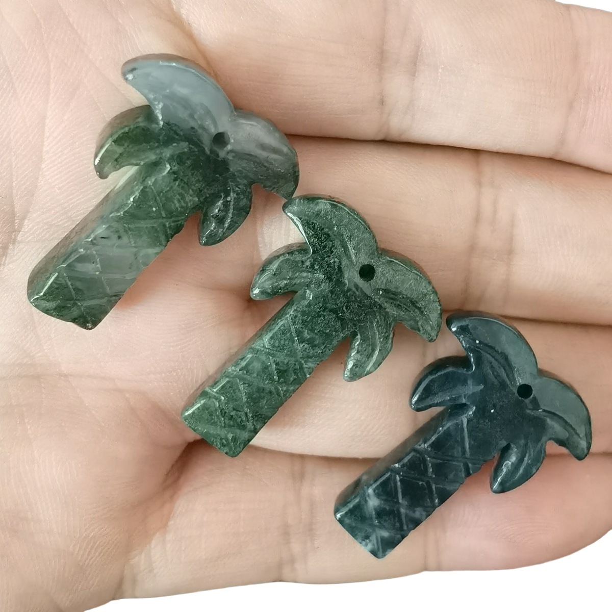 Fancy Jasper Coconut Tree Stone Pendant for DIY Making Jewelry Necklace hanmade Craved Crystal Collection  20x28mm