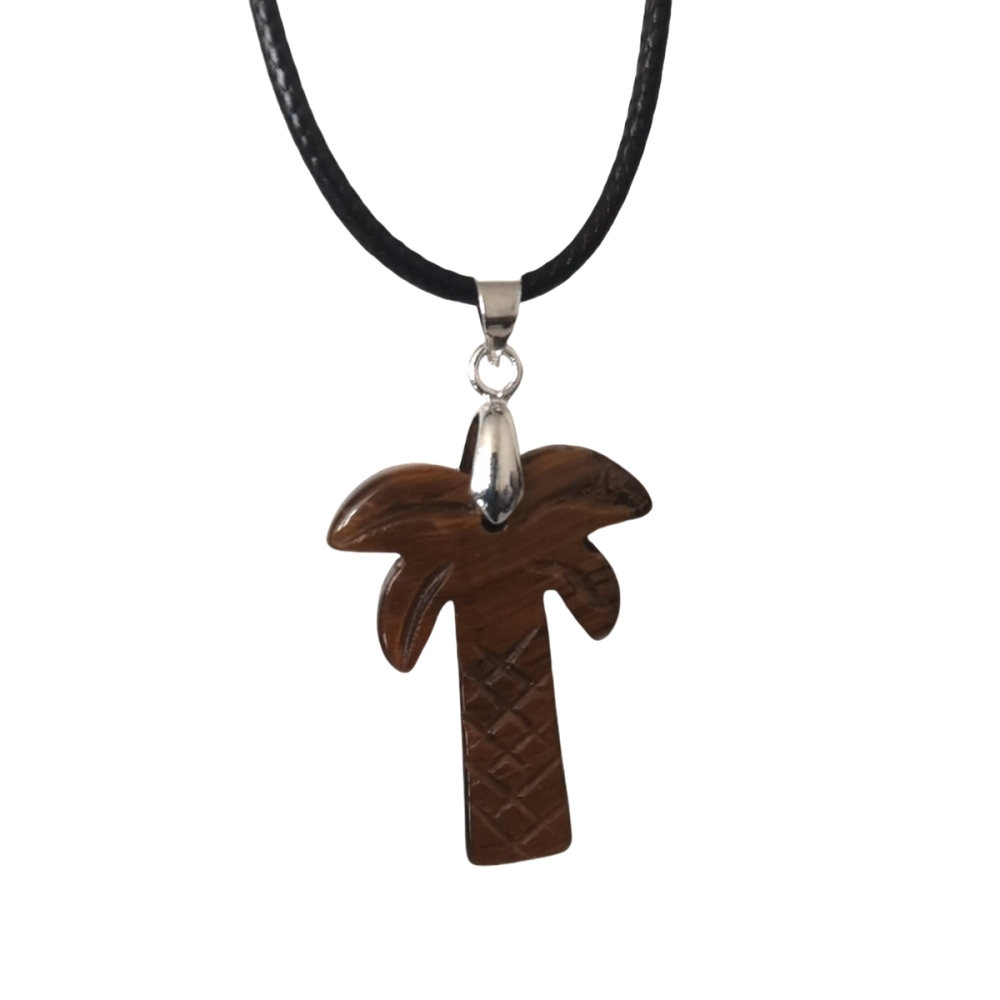 Coconut Tree Stone Pendant Necklace with 45CM Black Cord 20x28mm Hanmade Craved Crystal Life of Tree Plant Jewelry for Women Men