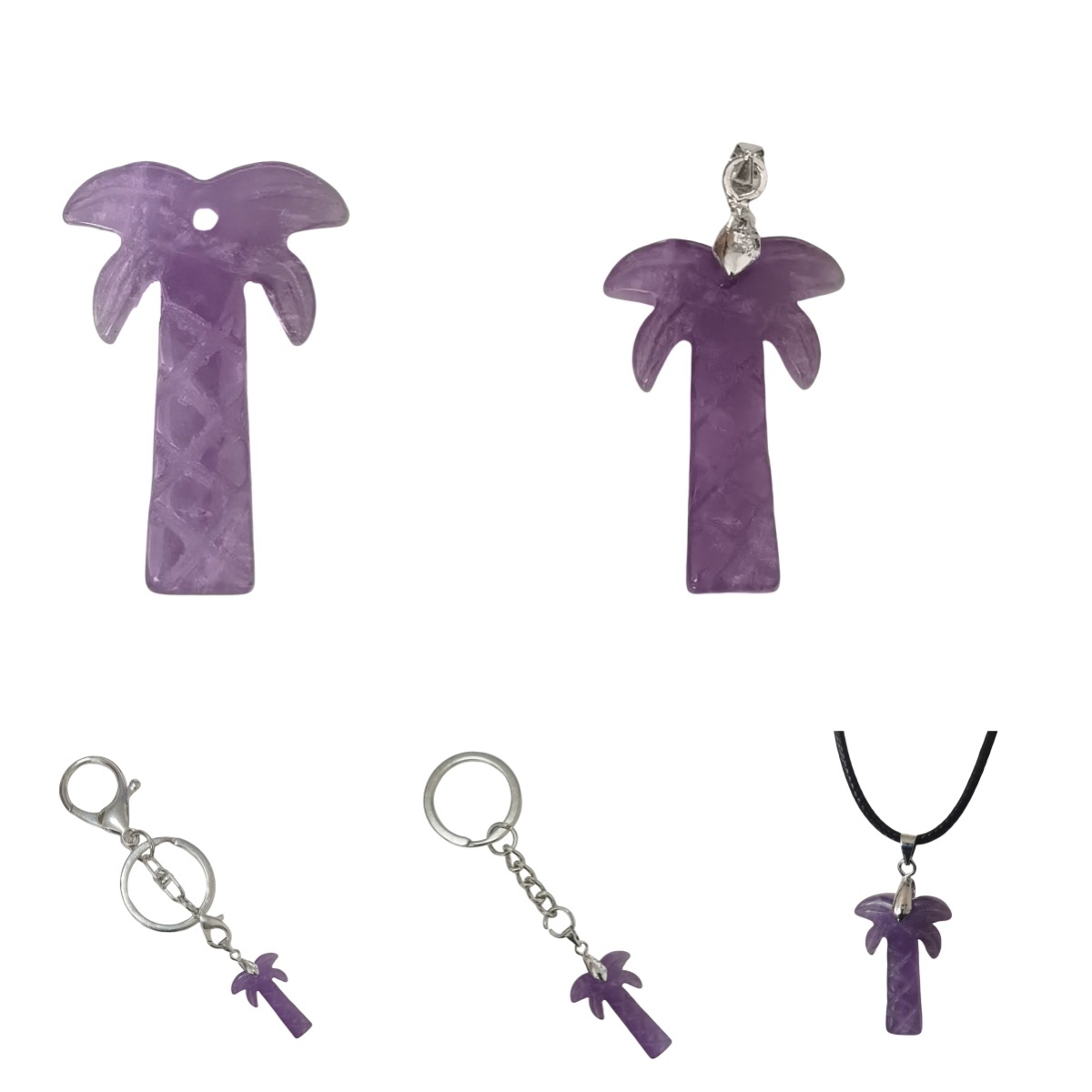 Amethyst Coconut Tree Stone Pendant for Necklace Life of tree Plant Keychain