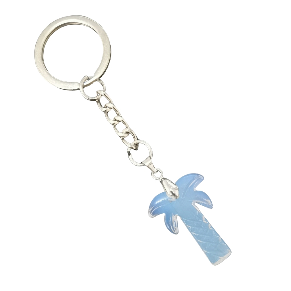 Coconut Tree Stone Pendant Keychain hanmade Craved Crystal Life of Tree Plant Keyring