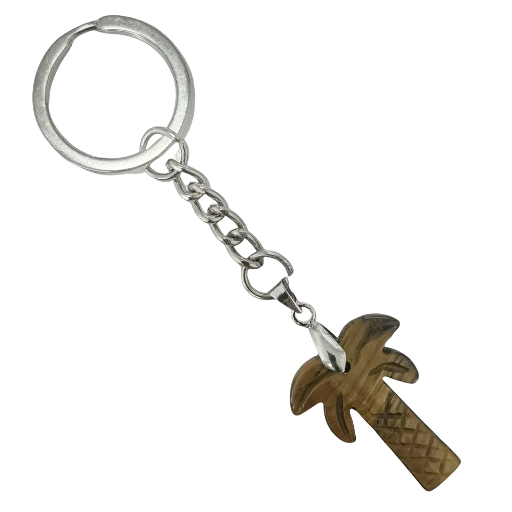Coconut Tree Stone Pendant Keychain hanmade Craved Crystal Life of Tree Plant Keyring