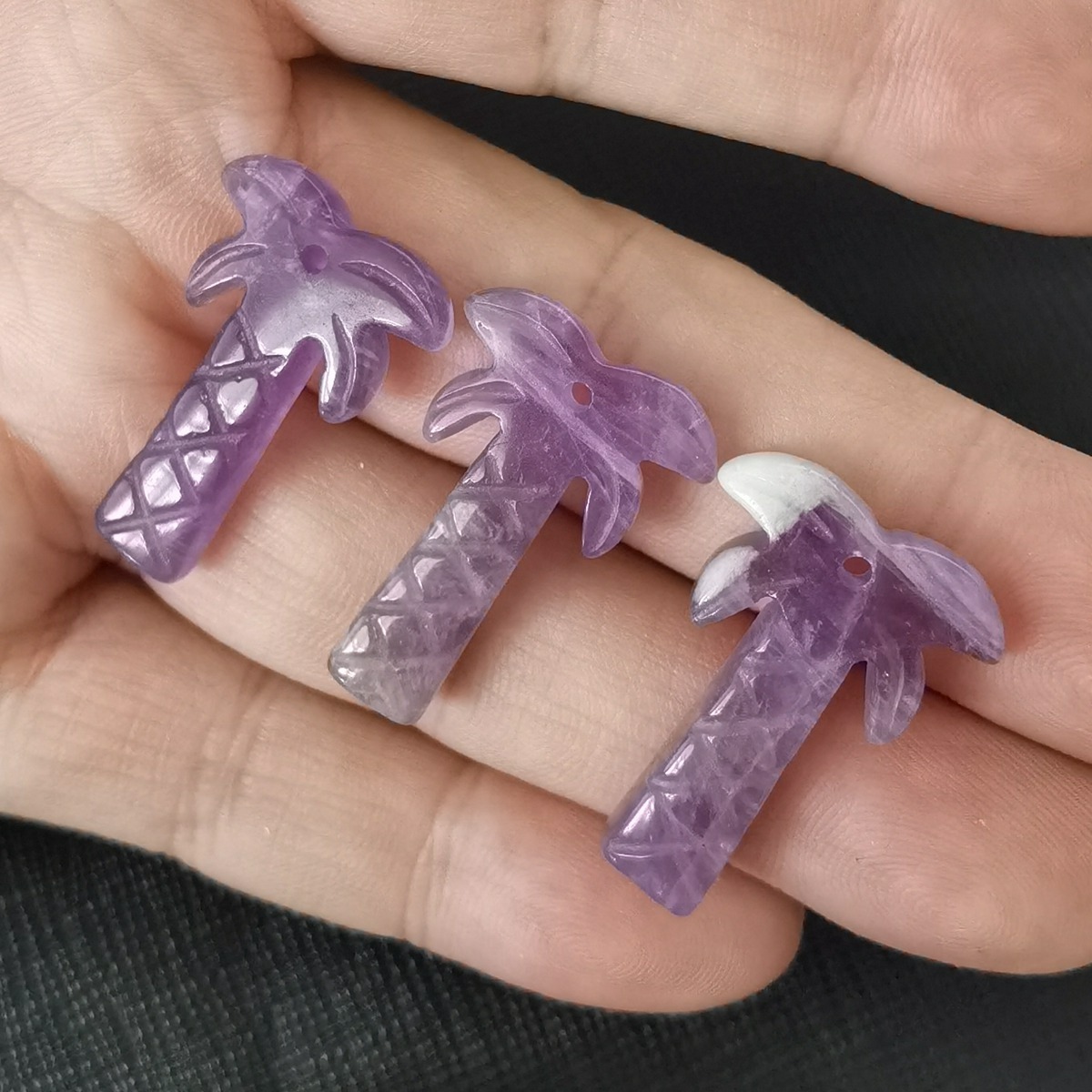 Amethyst Coconut Tree Stone Pendant for Necklace Life of tree Plant Keychain