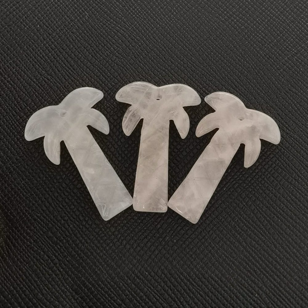 Rose Quartz Coconut Tree Stone Pendant for DIY Making Jewelry Necklace hanmade Craved Crystal Collection  20x28mm