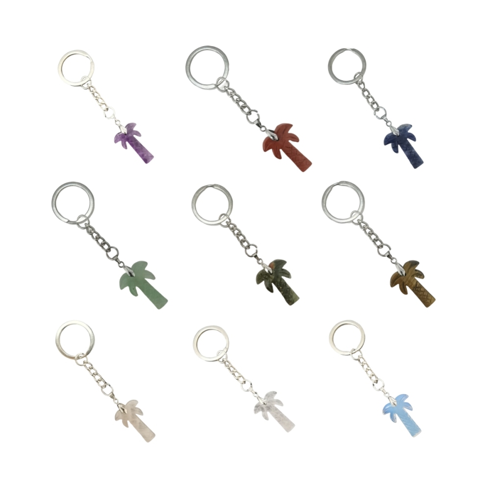 Coconut Tree Stone Pendant Keychain hanmade Craved Crystal Life of Tree Plant Keyring