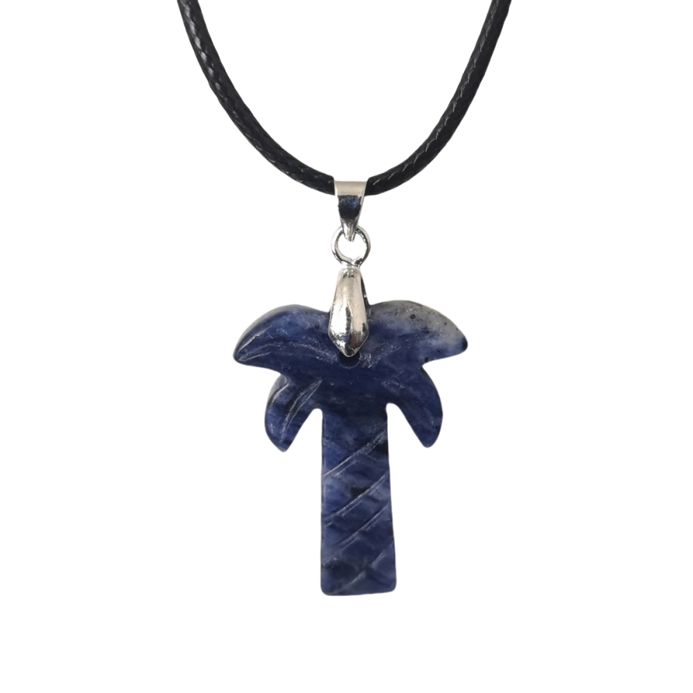 Coconut Tree Stone Pendant Necklace with 45CM Black Cord 20x28mm Hanmade Craved Crystal Life of Tree Plant Jewelry for Women Men