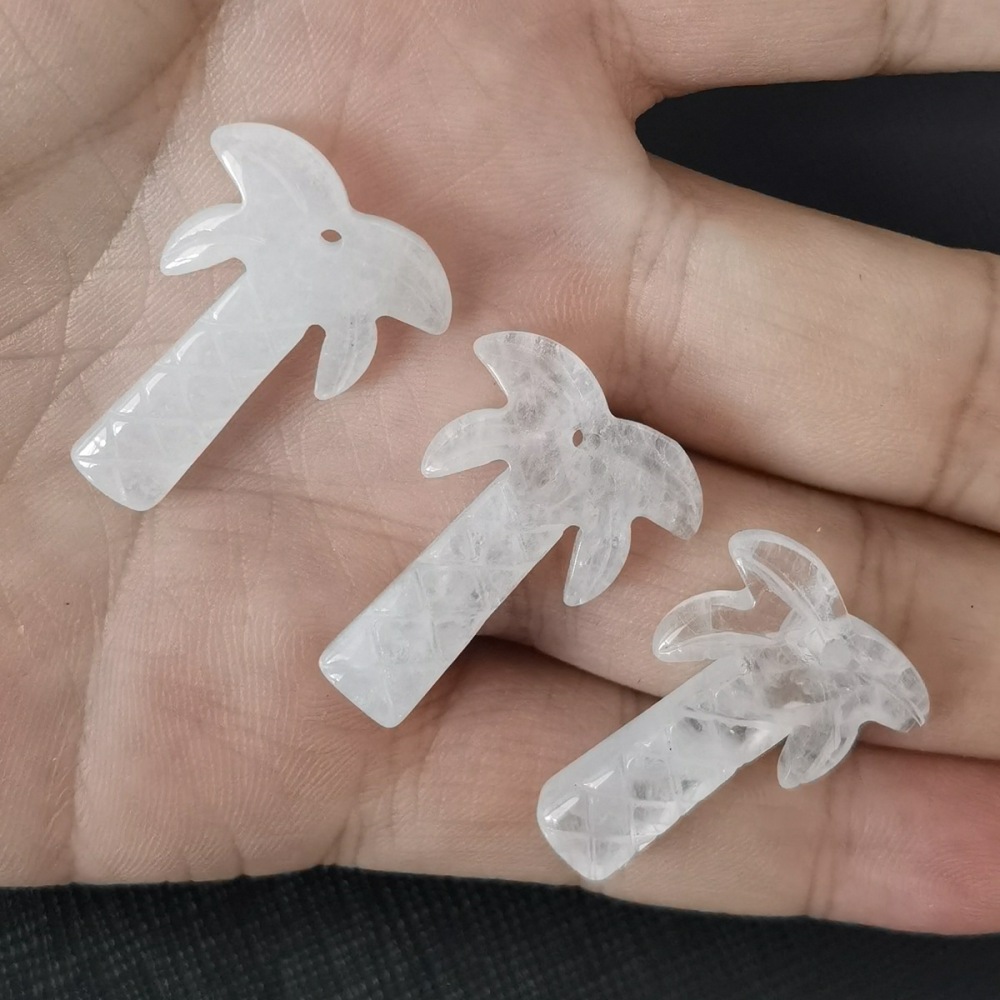 Quartz Crystal Coconut Tree Stone Pendant for DIY Making Jewelry Necklace hanmade Craved Crystal Collection  20x28mm