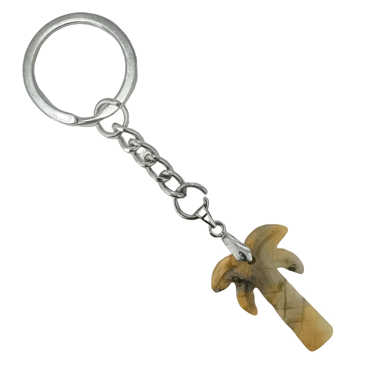 Coconut Tree Stone Pendant Keychain hanmade Craved Crystal Life of Tree Plant Keyring
