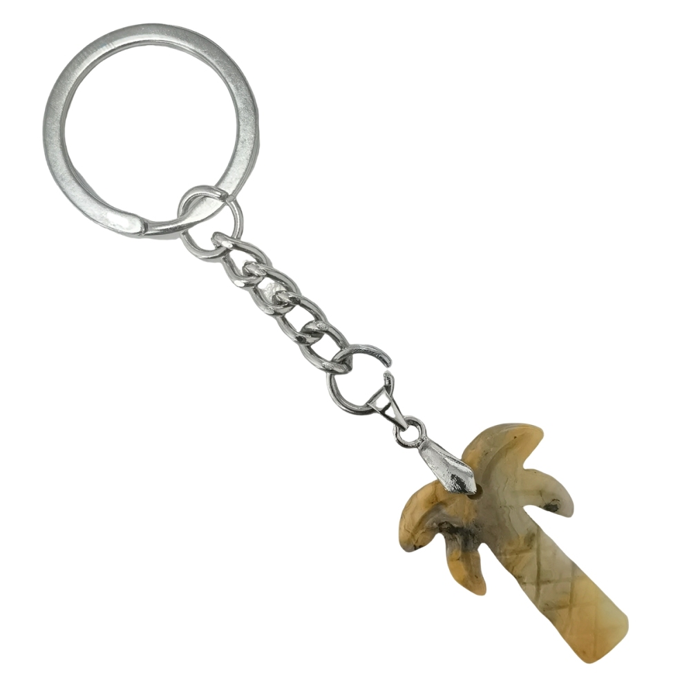 Coconut Tree Stone Pendant Keychain hanmade Craved Crystal Life of Tree Plant Keyring