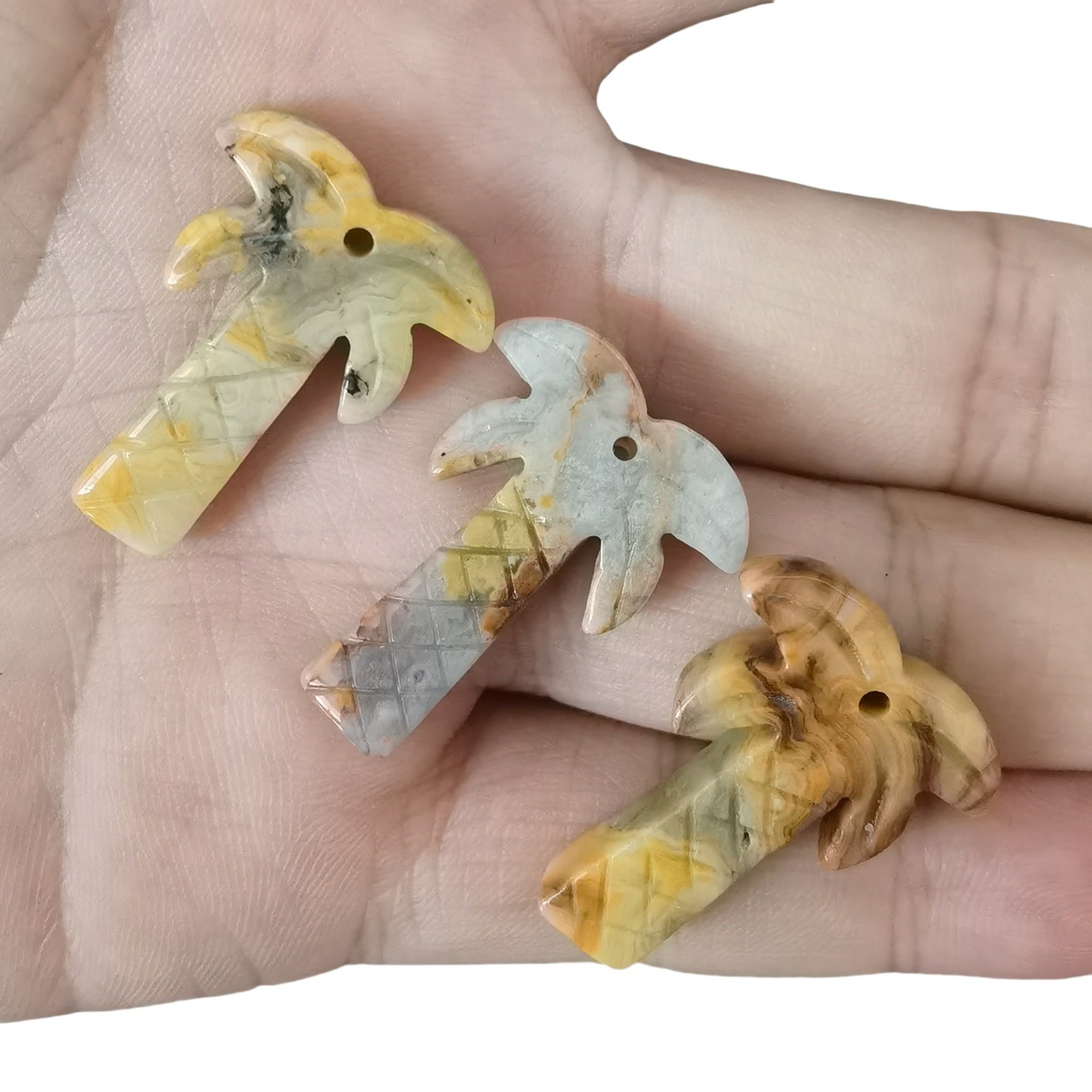 Crazy Agate Coconut Tree Stone Pendant for DIY Making Jewelry Necklace hanmade Craved Crystal Collection  20x28mm